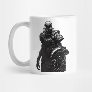 Aggressive Alien Predator Warrior from Space Pen and Ink art Mug